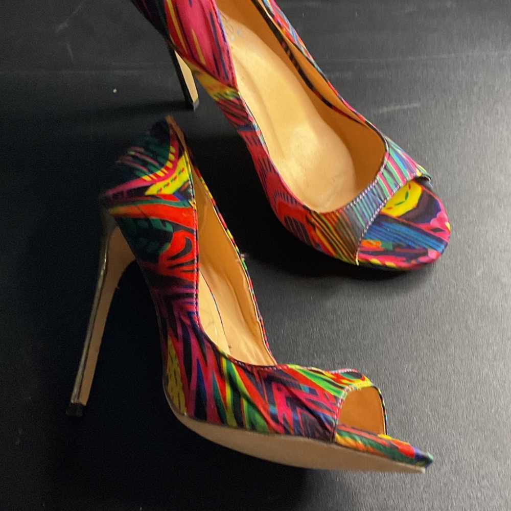 Shoe Dazzle Neon Multicolor Peep-Toe Heels #S313F - Picture 3 of 8